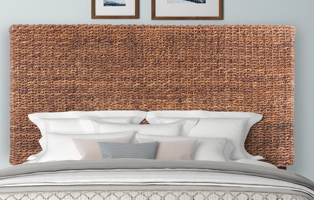 HomeRoots Brown Natural and Rustic Woven Banana Leaf Straight Queen Size Headboard