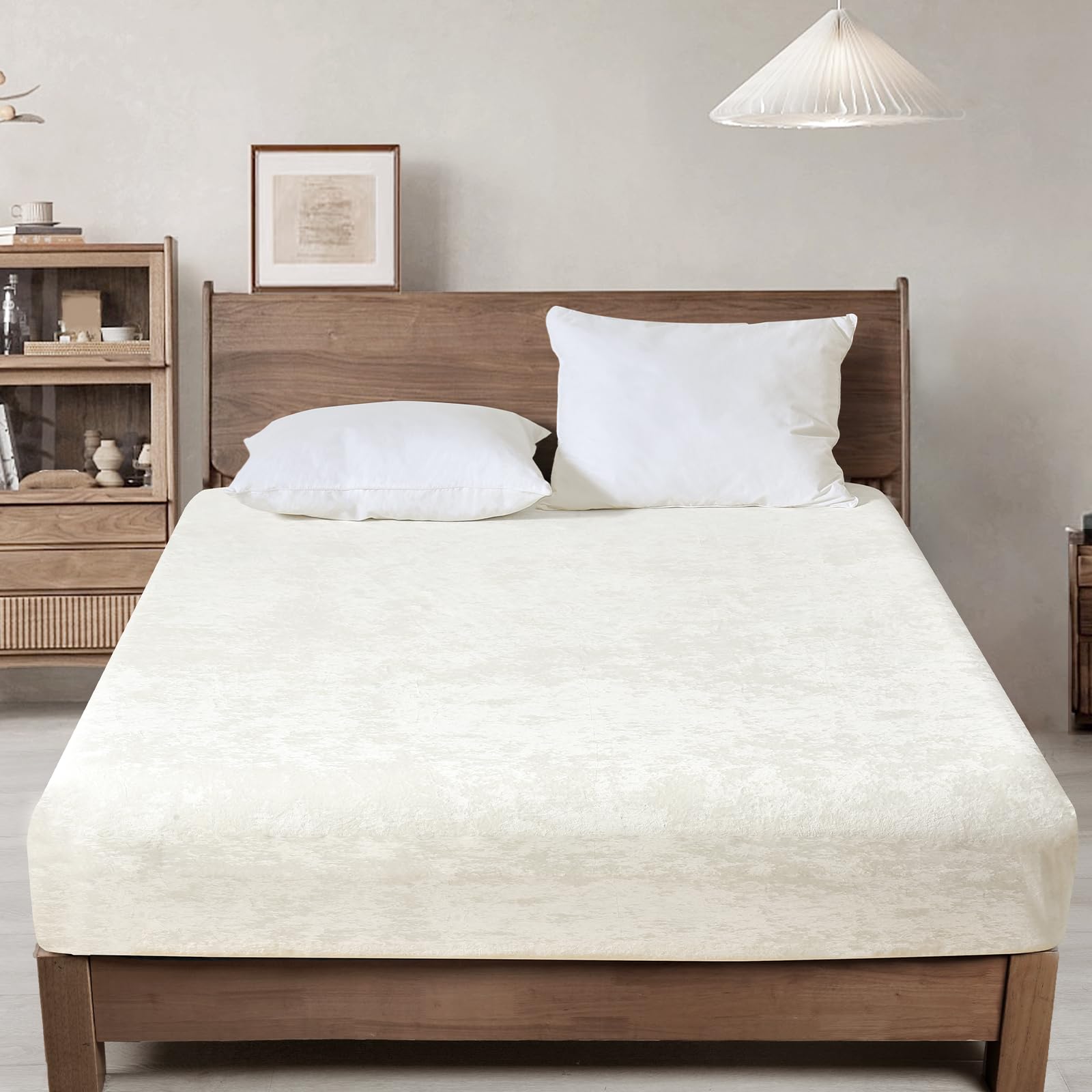 Phf Truly Velvet Fitted Sheet Only Full Size, Luxury Super Soft Cozy Comfy Fleece Bottom With 15' Deep Pocket, Suitable For Fall Winter And Spring, No Pillowcases, Snow White