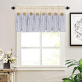 Bleum Cade Cotton Linen Farmhouse Kitchen Valance Curtains Boho Rustic Button Valances Natural/Blue Stripe Color Block Window Va