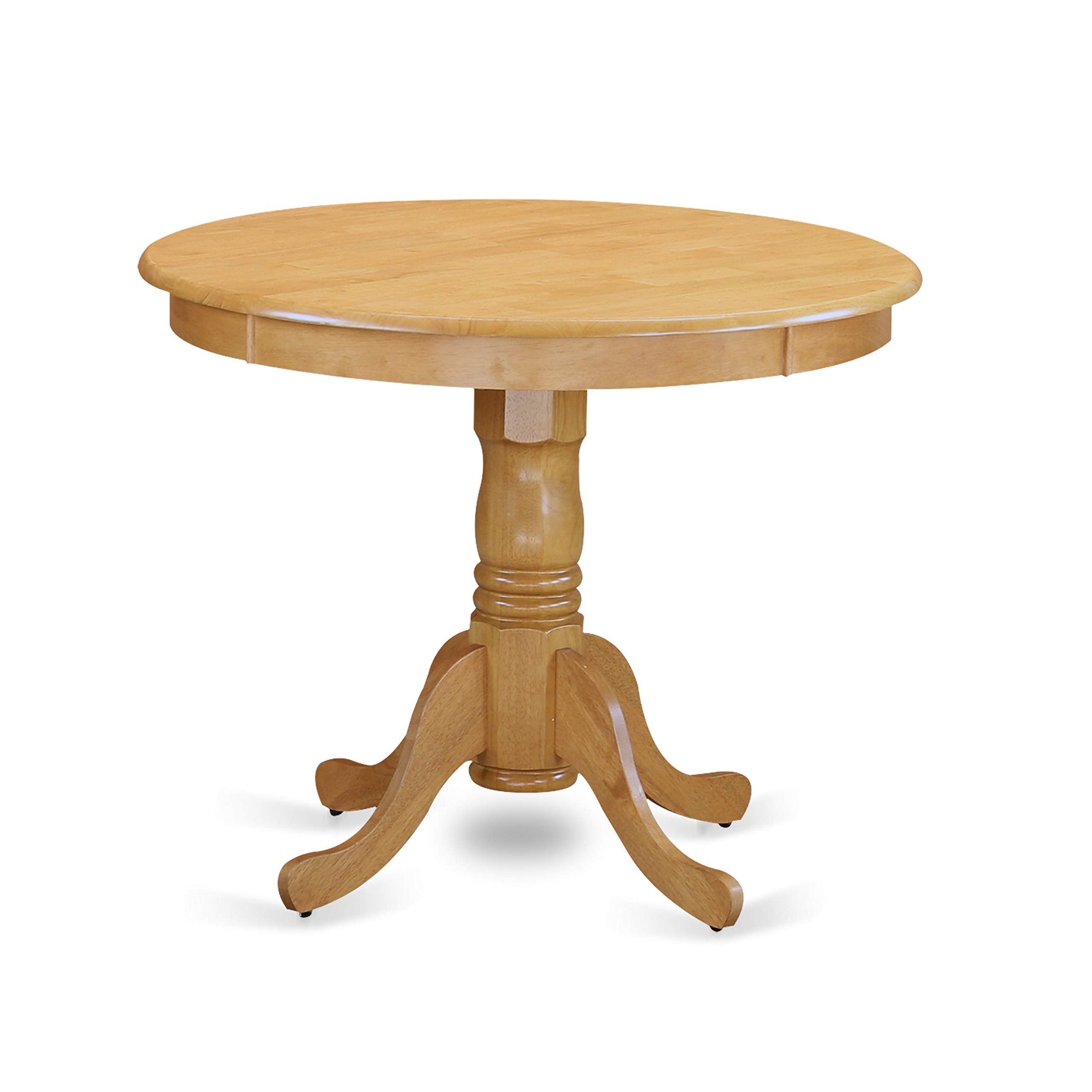East West Furniture ANTI5-OAK-W 5 Piece Dining Room Table Set Includes a Round Wooden Table with Pedestal and 4 Kitchen Dining Chairs, 36x36 Inch, Oak