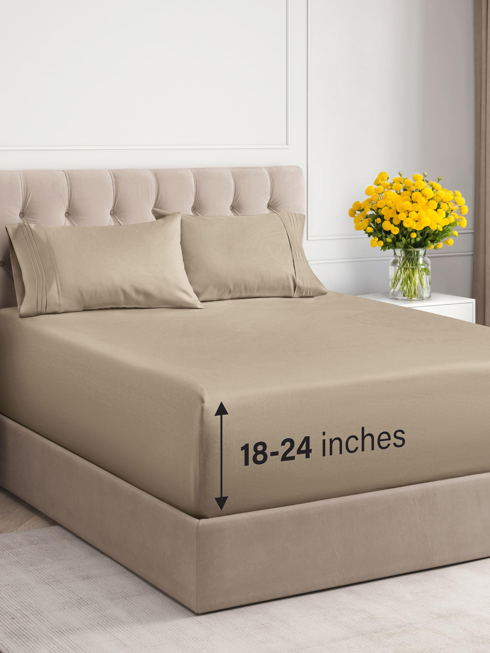 Extra Deep Pocket King Sheets - 4 Piece Breathable & Cooling Bed Sheets - Hotel Luxury Bed Sheet Set - Soft, Wrinkle Free & Comfy - Easily Fits Extra Deep Mattresses - Deep Pocket Cream Sheets Set