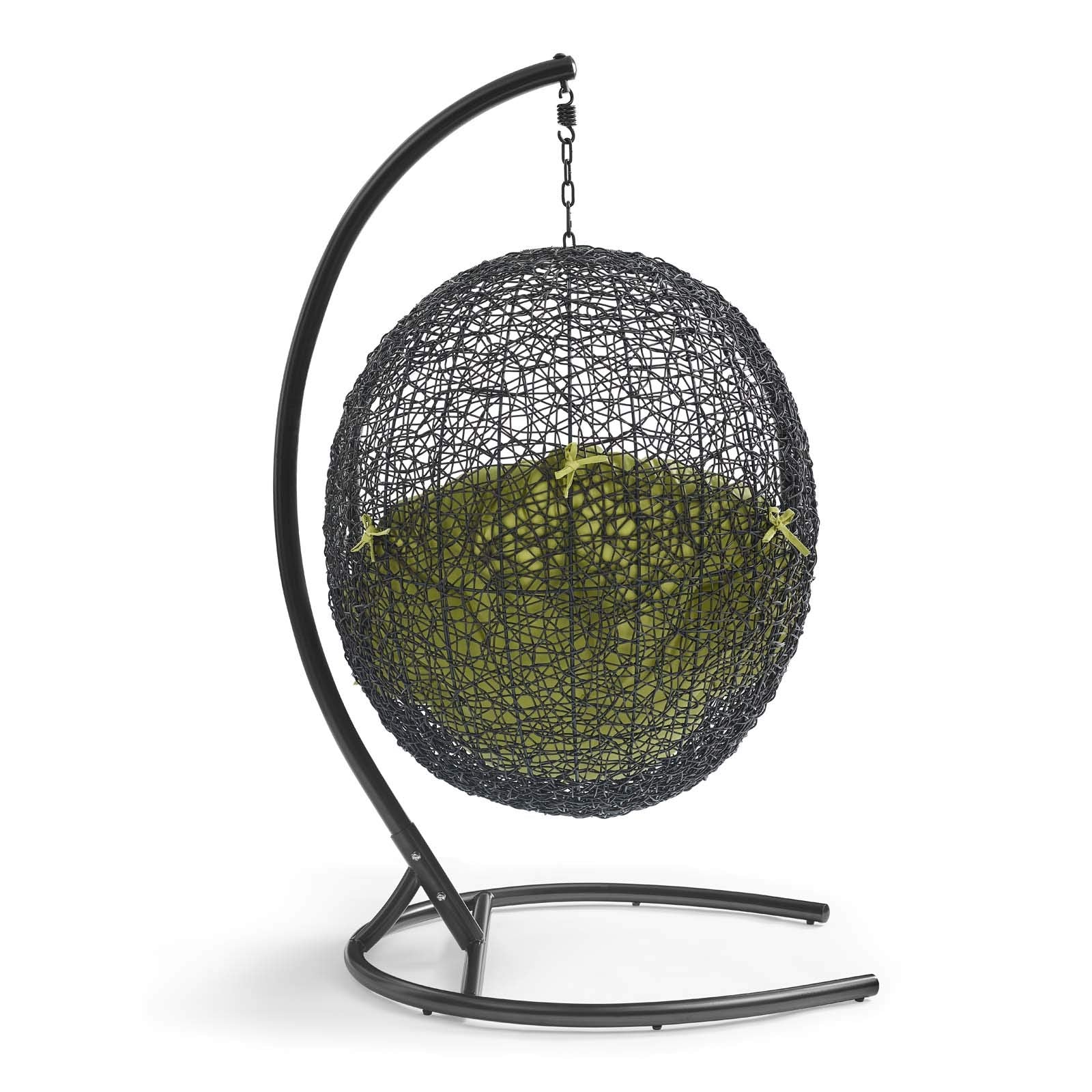 Modway Eei-739-Per-Set Encase Wicker Rattan Outdoor Patio Porch Lounge Egg, Swing Chair With Stand, Peridot