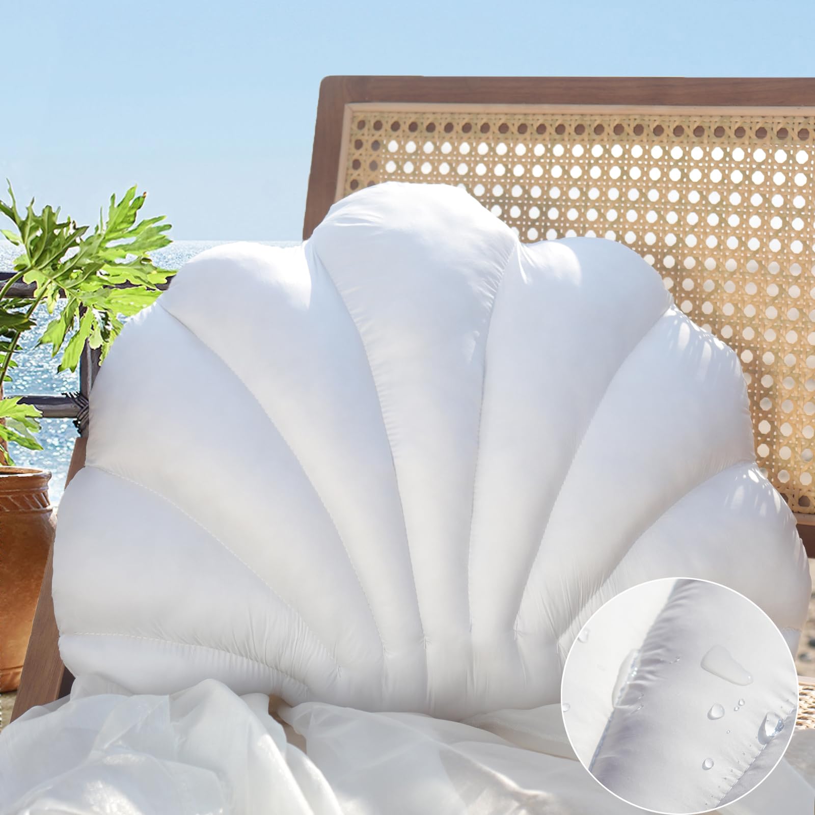 Yrxrus Outdoor Seashell Pillow, White Shell Pillows, 17X13 Inch Waterproof Throw Pillows For Beach Patio Furniture Sofa Garden B