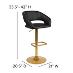 Flash Furniture Erik Contemporary Adjustable Height Barstool With Footrest And Rounded Mid-Back, Upholstered Bar Or Counter Height Stool, Black/Gold
