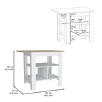 DEPOT E-SHOP Kitchen Island, Kitchen Table 35" H, 3 Open Shelves, White/Macadamia