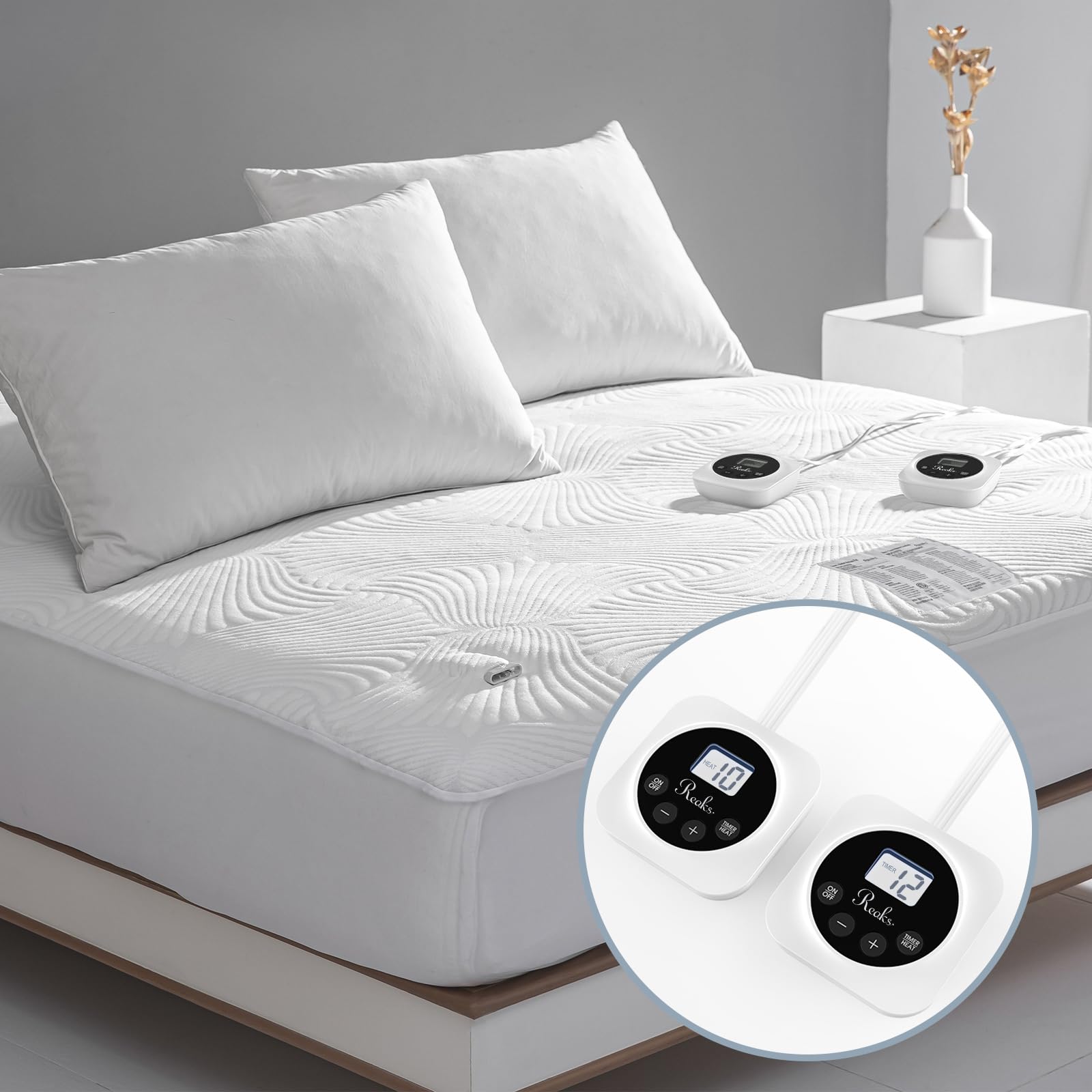 King Size Electric Heated Mattress Pad 10 Heat Settings Dual Control With Timer For 1-12 Hours Auto Off,Lighted Button