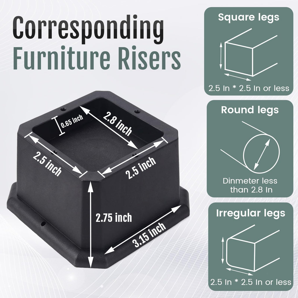 Btsd-Home Bed Risers 2, 3 Or 4 Inch Heavy Duty Furniture Risers Adjustable Dorm Bed Lifts Risers Table Desks Legs Blocks 4 Pack