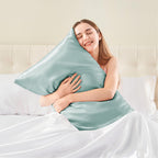 Bedelite Satin Pillowcase With Zipper, Haze Blue Pillow Cases Queen Size Set Of 2, Super Soft And Cooling Similar To Silk Pillow