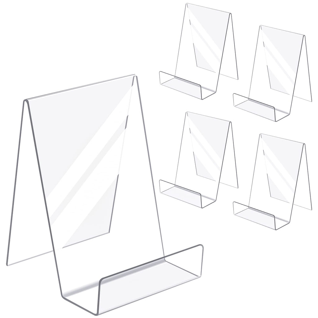 Kamehame Book Stands For Display Large 5 Pack 3.9X4.3X5.8 Inch Acrylic Book Display Easel With Ledge, Clear Desktop Holder For D