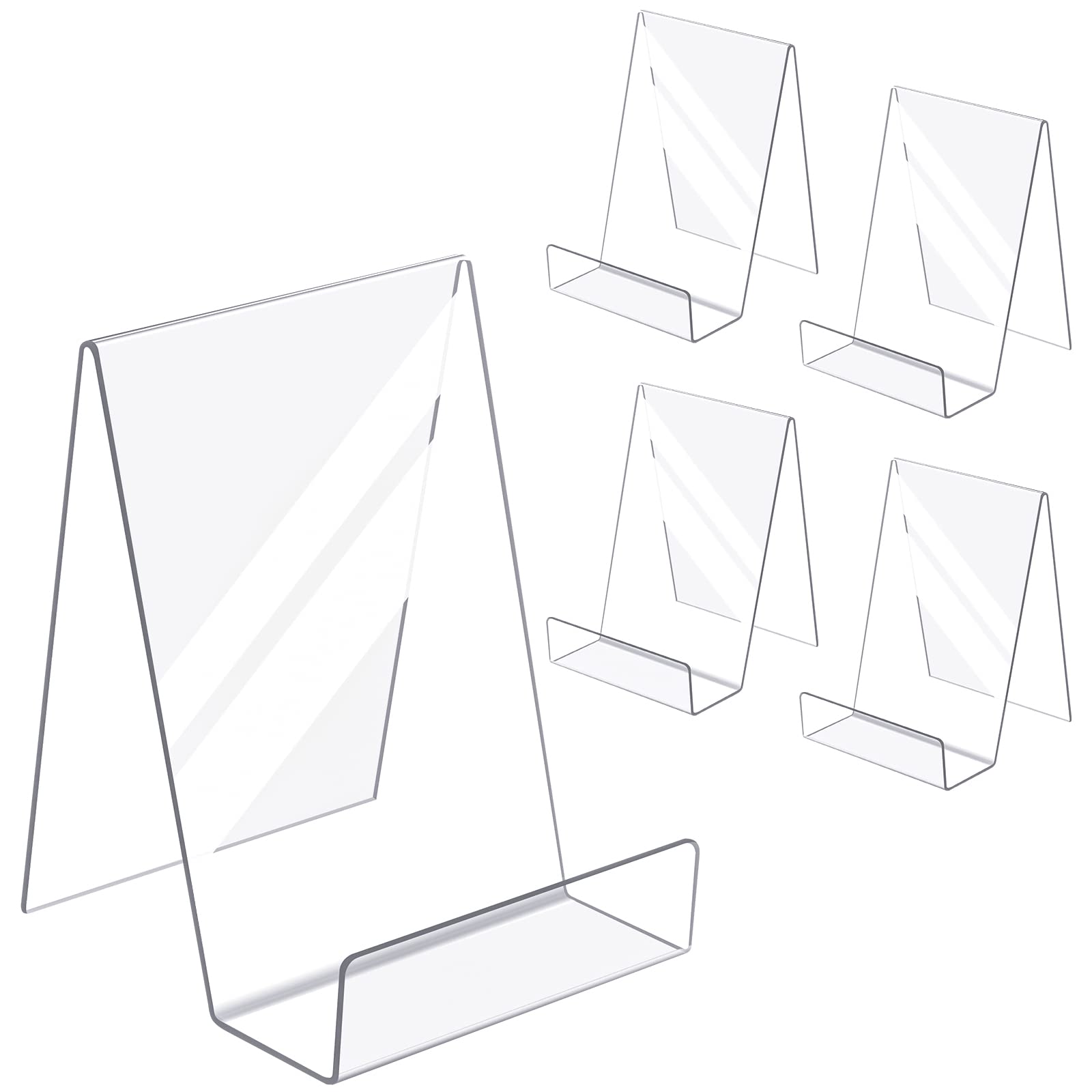 Kamehame Book Stands For Display Large 5 Pack 3.9X4.3X5.8 Inch Acrylic Book Display Easel With Ledge, Clear Desktop Holder For D