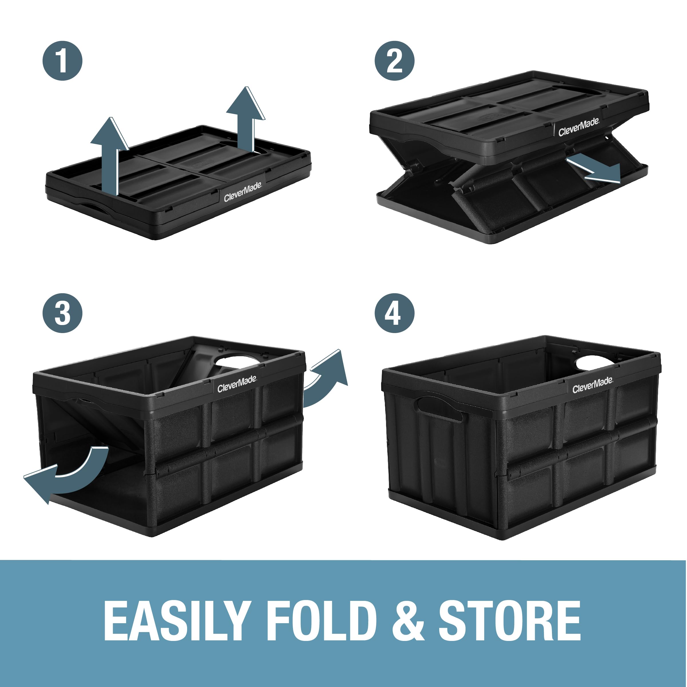 Clevermade Collapsible Storage Bin, Tan, 3Pk - 46L (12 Gal) Stackable Storage Containers, Holds 66Lbs Per Bin - Plastic Storage