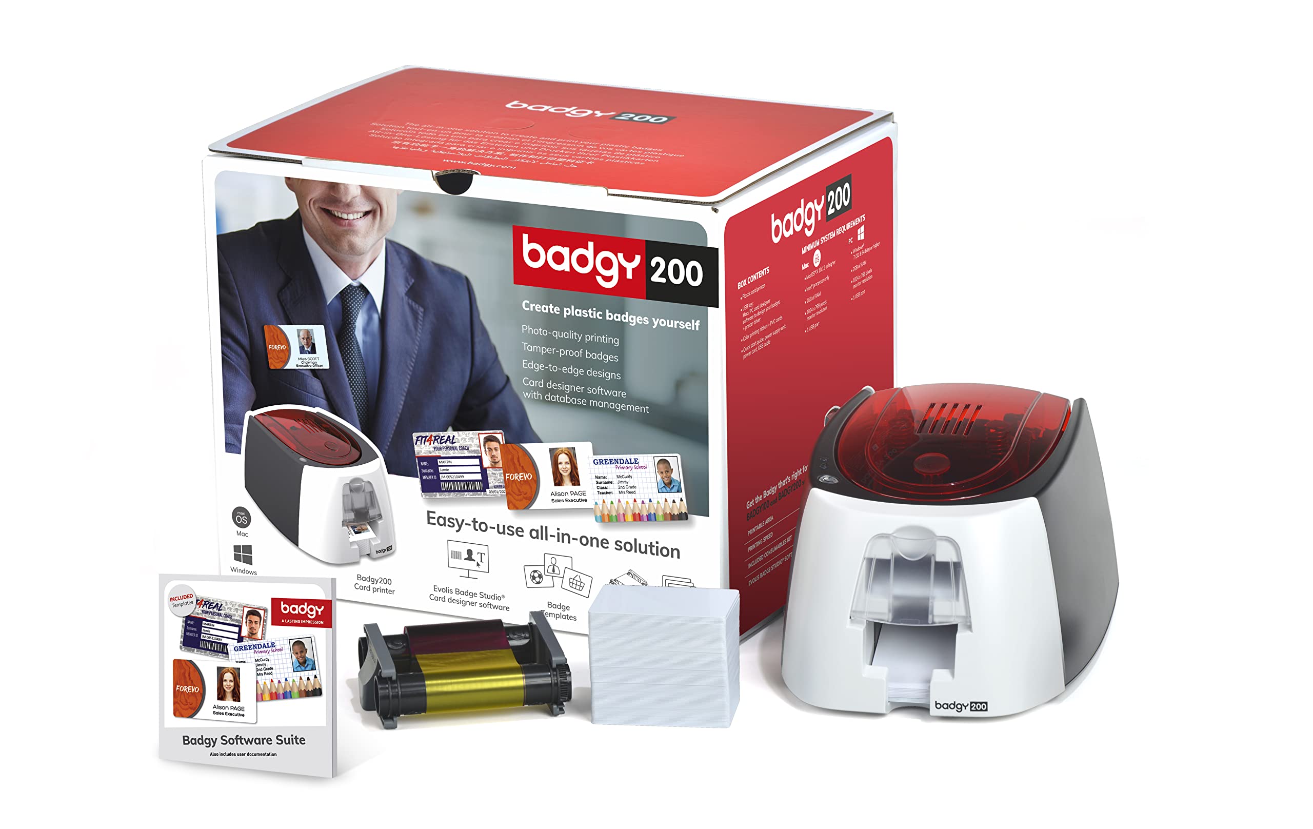 Badgy200 Card And Badge Printer - Printer, Cards, And Software Bundle