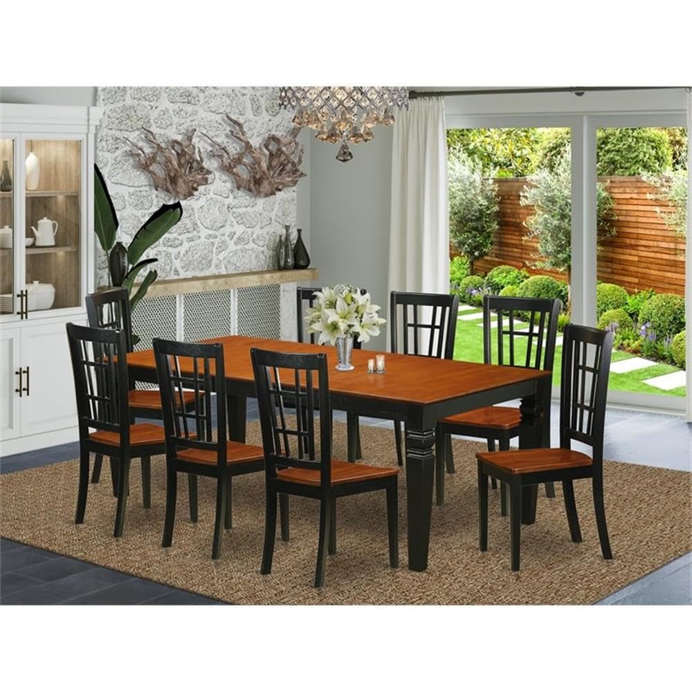 East West Furniture LGNI9-BCH-W 9 Piece Dining Set Includes a Rectangle Dining Table with Butterfly Leaf and 8 Kitchen Chairs, 42x84 Inch, Black & Cherry