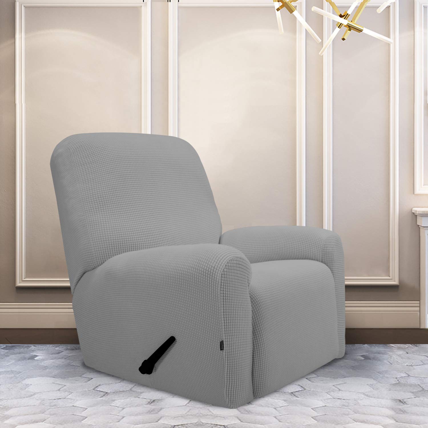 Purefit Stretch Recliner Sofa Slipcover With Pocket – Spandex Jacquard Non Slip Soft Couch Sofa Cover, Washable Furniture Protector With Elastic Bottom For Kids (Recliner, Light Gray)