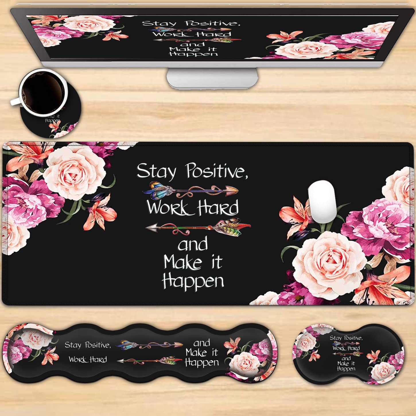 Large Mouse Pad With Wrist Support Set,Memory Foam Keyboard Wrist Rest +Xxl Extended Gaming Mouse Pad + Ergonomic Mouse Wrist Pa