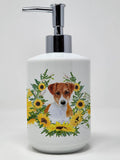 Caroline's Treasures CK2881SOAP Jack Russell Terrier in Sunflowers Ceramic Soap Dispenser Hand Soap Dispenser Pump Bottles for B