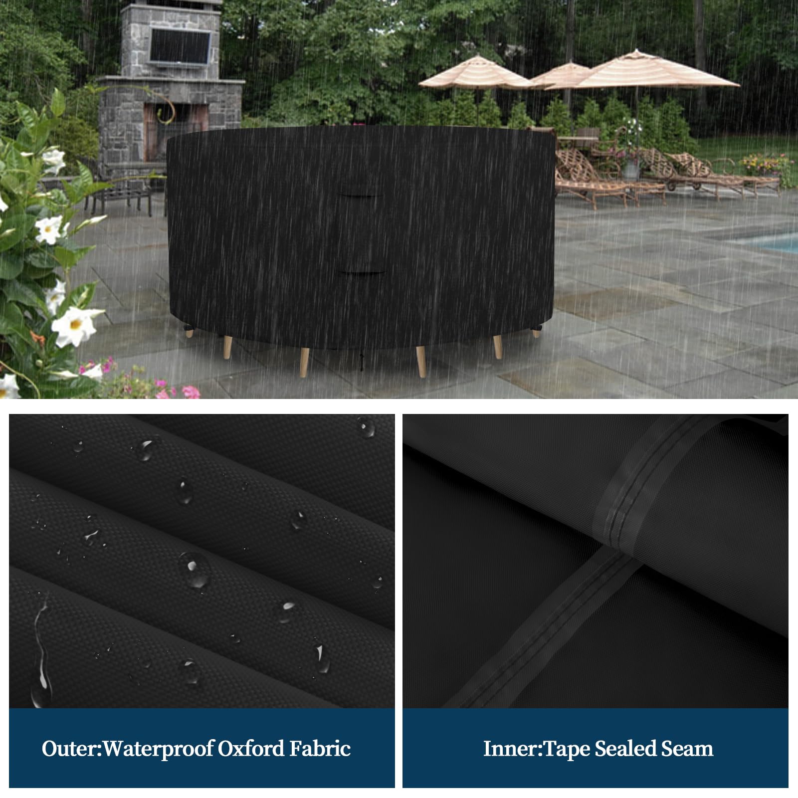 Easy-Going Round Patio Furniture Cover Waterproof Outdoor Dining Table And Chair Cover Anti-Uv Outside Sectional Sofa Set Covers (62' Dia X 28' H, Black)