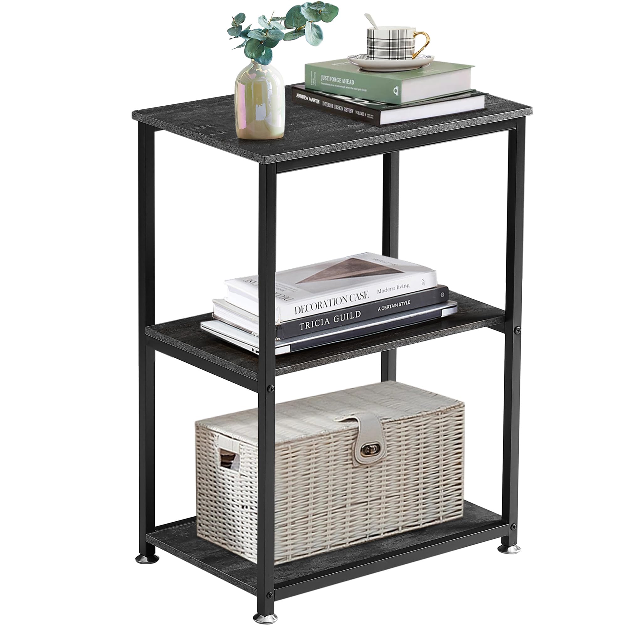 VECELO Tall End Side Table,30 Height Nightstand with 3-Tier Storage Shelf for Living Room Bedroom Office Hallway Study