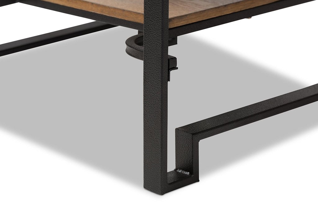 Baxton Studio Solen Antique Black Textured Finished Metal Distressed Wood Occasional End Table