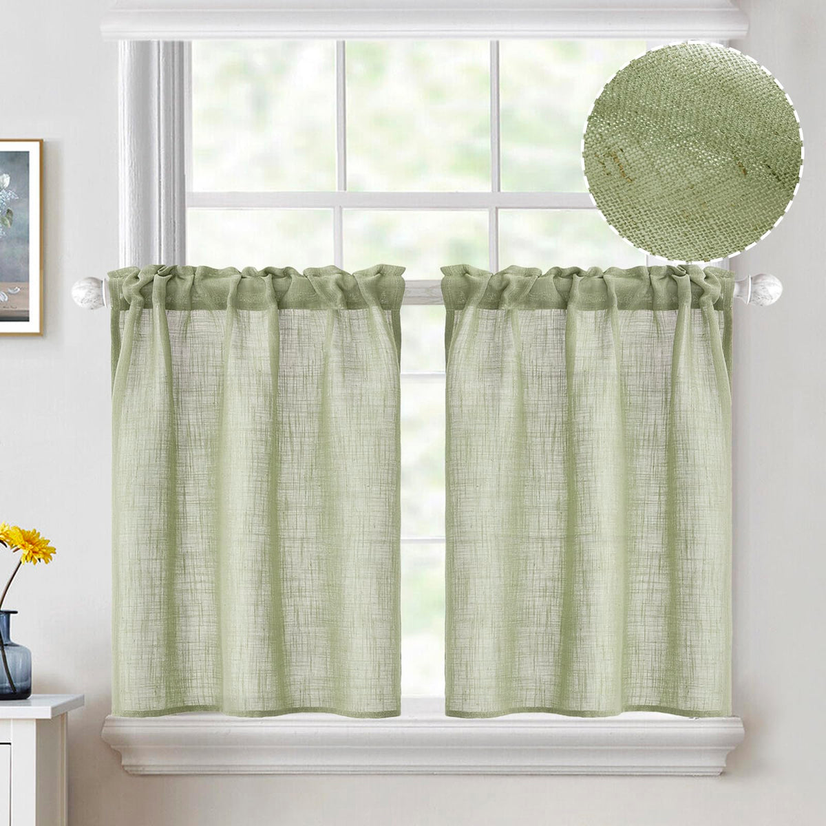 Miulee Linen Textured Kitchen Window Curtains Over Sink 24 Inch Length Semi Sheer Farmhouse Small Small Curtains For Cafe Bathro