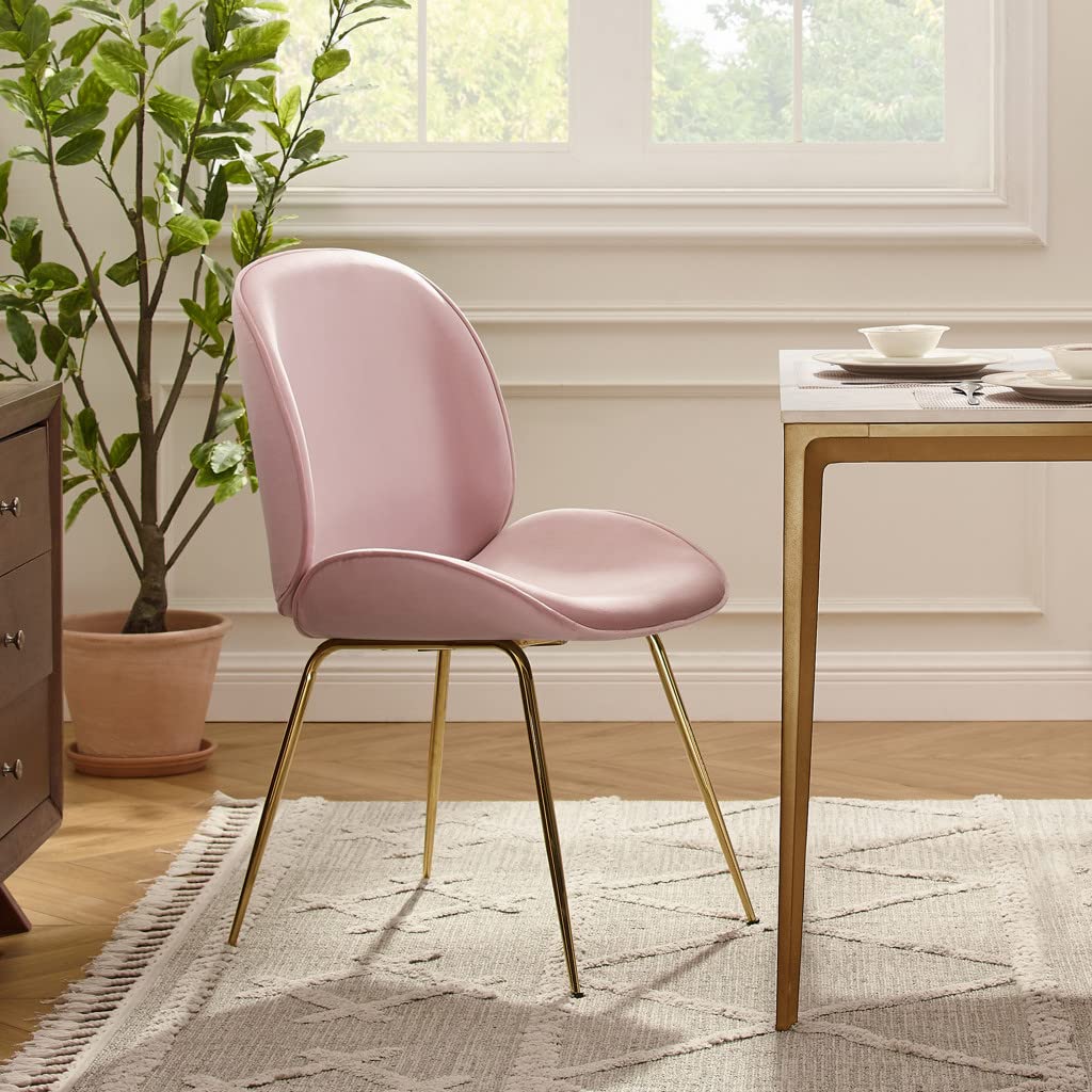 HomeRoots Velvet Seat, Metal Legs Gold and Pink Velvet Shell Shape Dining or Side Chair