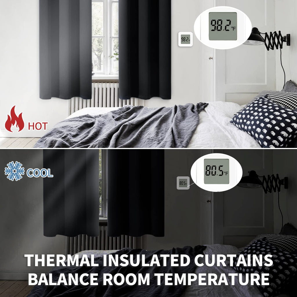 Bgment Rod Pocket Blackout Curtains For Bedroom - Thermal Insulated Room Darkening Curtain For Living Room, 52 X 54 Inch, 2 Panels, Black