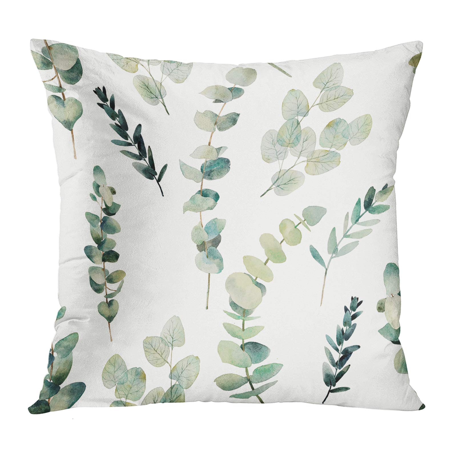 Emvency Throw Pillow Covers Green Leaf Watercolor Eucalyptus Branches Hand Floral With Plant Objects White Natural Greenery Twig