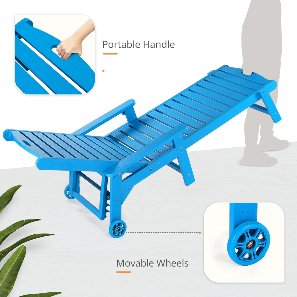 Lue Bona Outdoor Chaise Lounge Chairs Set Of 2, Hdps Material, 3-Year Warranty, Patio Lounge Chair With Adjustable Backrest, Resin Pool Lounge Chairs With Wheels For Outside, Poolside, Beach, Blue