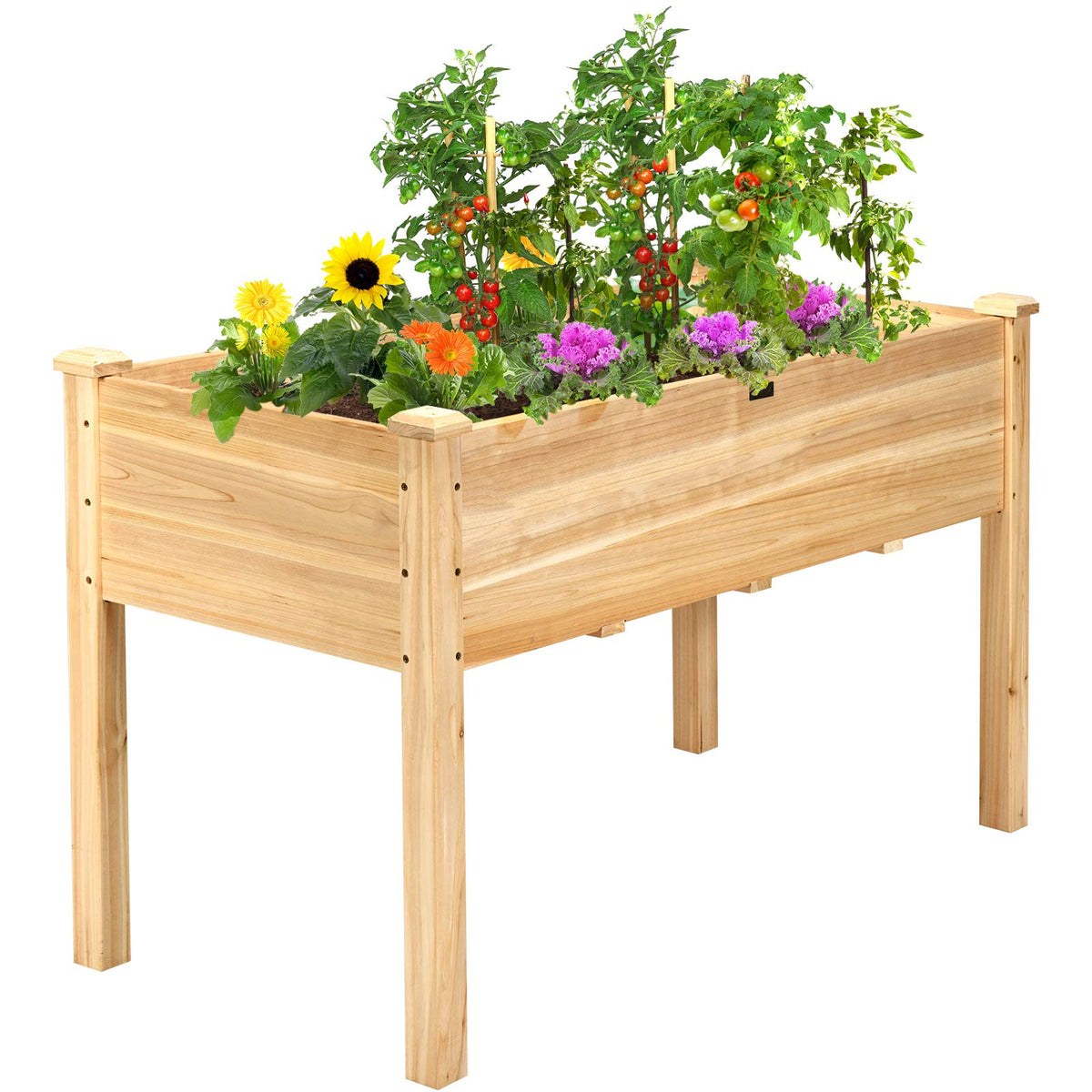 Giantex Raised Garden Bed Kit Elevated Planter Box For Vegetables Fruits Herb Grow, Heavy Duty Natural Cedar Wood Frame Gardenin
