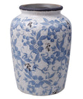 Light Blue White vase Flower Ceramic Porcelain Vintage Chinoiserie Floral French 8 H