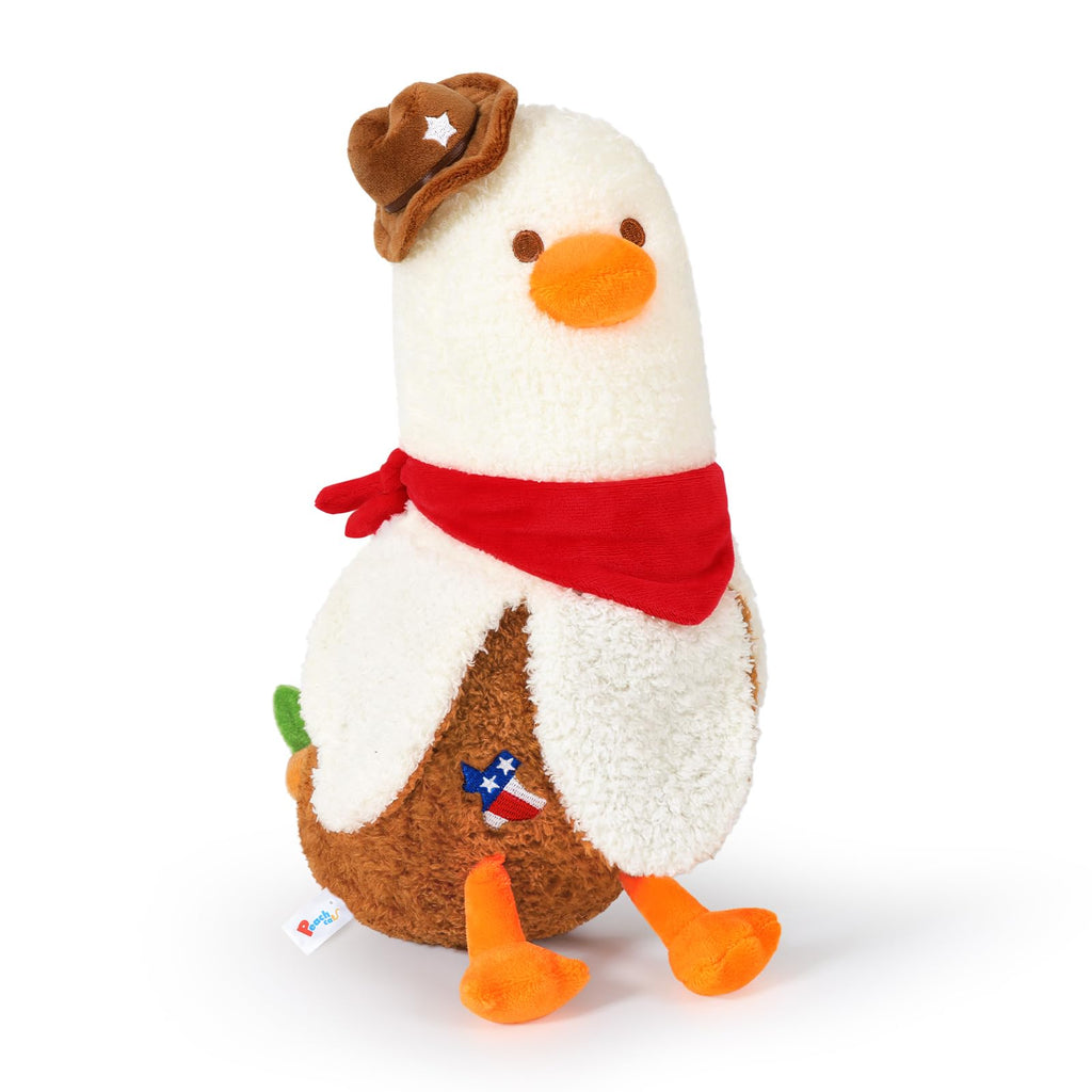 PEACH CAT 12 Banana Duck Plush Pillow - Cute Stuffed Animal with Cowboy Hat & Scarf, White and Brown Toy Gifts for Kids