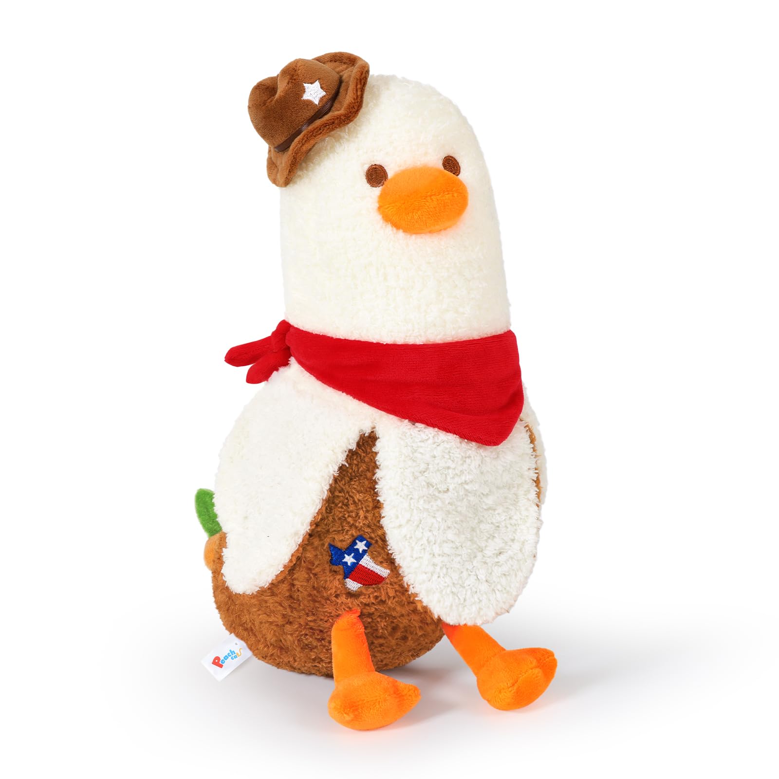 PEACH CAT 12 Banana Duck Plush Pillow - Cute Stuffed Animal with Cowboy Hat & Scarf, White and Brown Toy Gifts for Kids