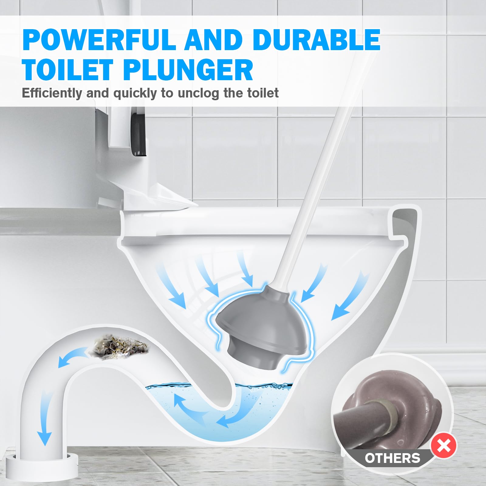 Toilet Plunger And Brush Set, Bowl Brush And Heavy Duty Toilet Plunger With Ventilated Holder, 2-In-1 Toilet Brush And Plunger C