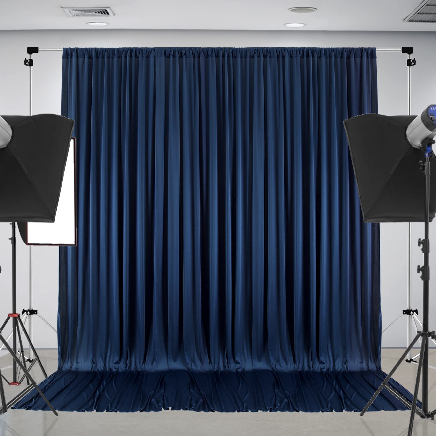 10 ft x 10 ft Wrinkle Free Navy Blue Backdrop Curtain Panels, Polyester Photography Backdrop Drapes, Wedding Party Home Decorati