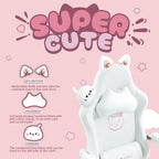 Dowinx Gaming Chair Cute With Cat Ears And Massage Lumbar Support, Ergonomic Computer Chair For Girl With Footrest And Headrest, Comfortable Reclining Game Chair 290Lbs For Adult, Teen, White