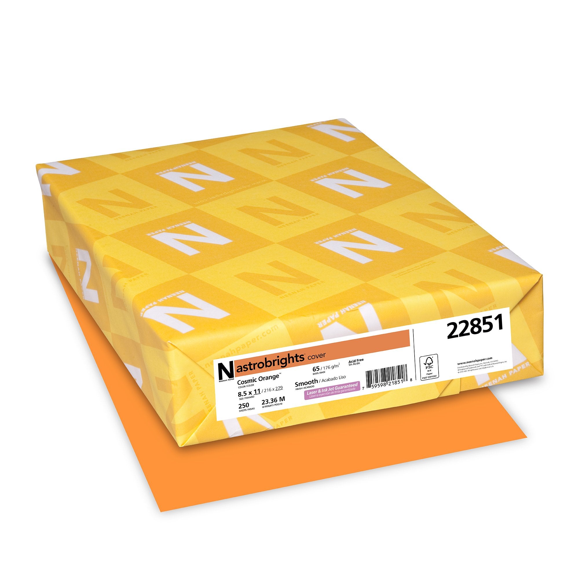 Neenah Astrobrights Premium Color Card Stock, 65 Lb, 8.5 X 11 Inches, 250 Sheets, Cosmic Orange