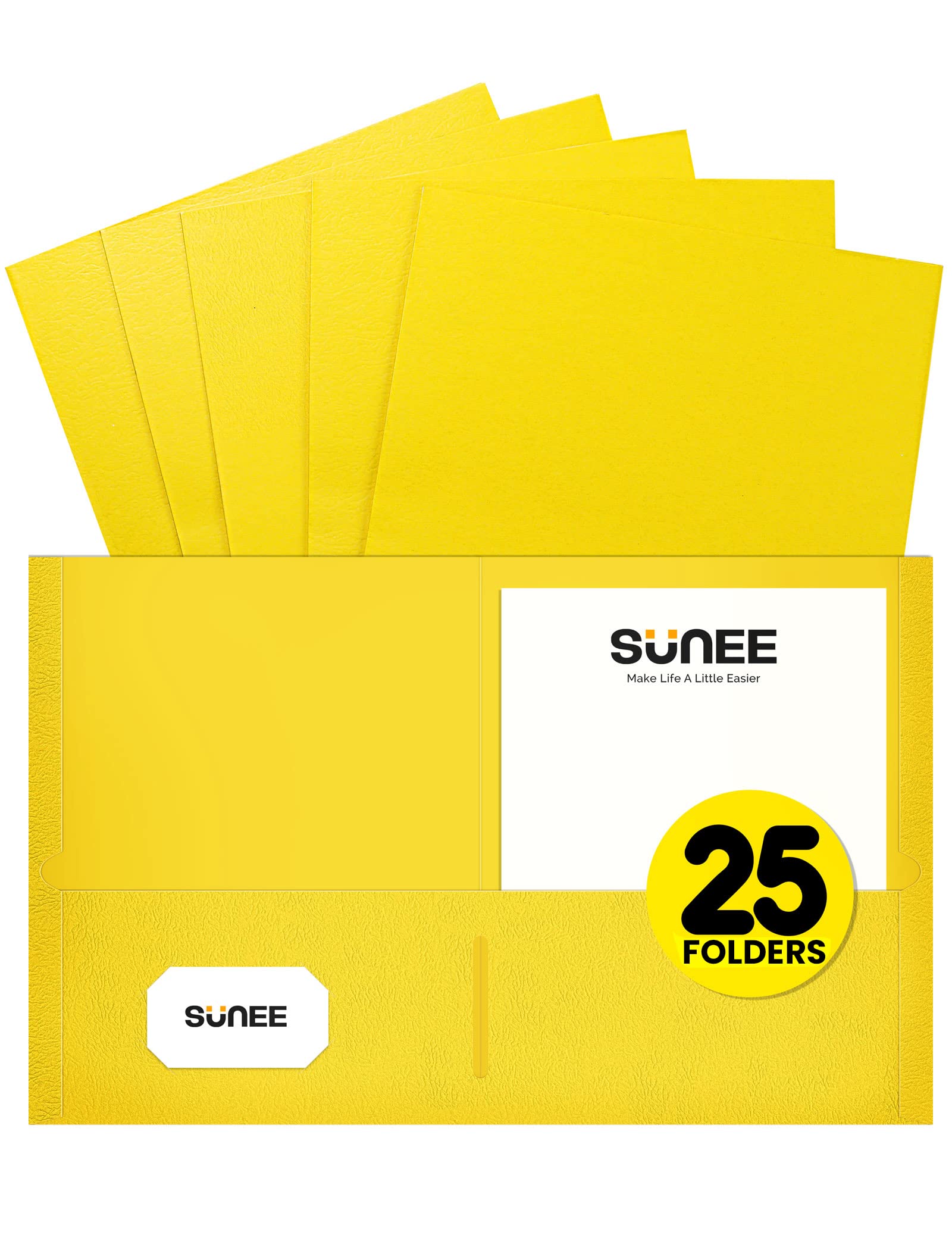 Sunee Folders With Pockets(25 Pack, Yellow), 2 Pocket Folders Fit Letter Size Paper, Paper File Folder For School Office Home Bu