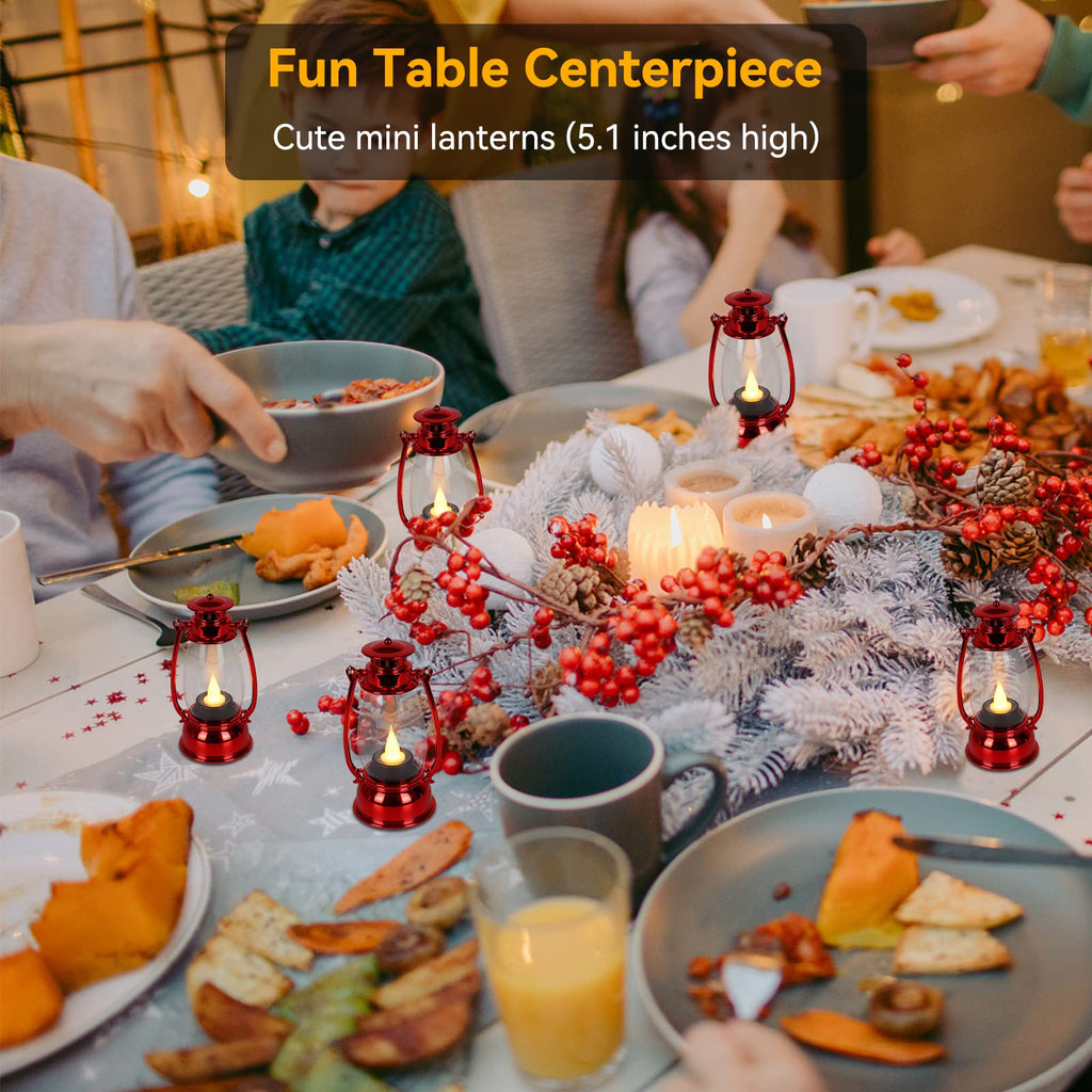 Reperla Christmas Mini Lanterns 6-Pcs Led Small Lanterns Indoor Red Lanterns Decorative Outdoor Hanging Lantern Decorative Candl