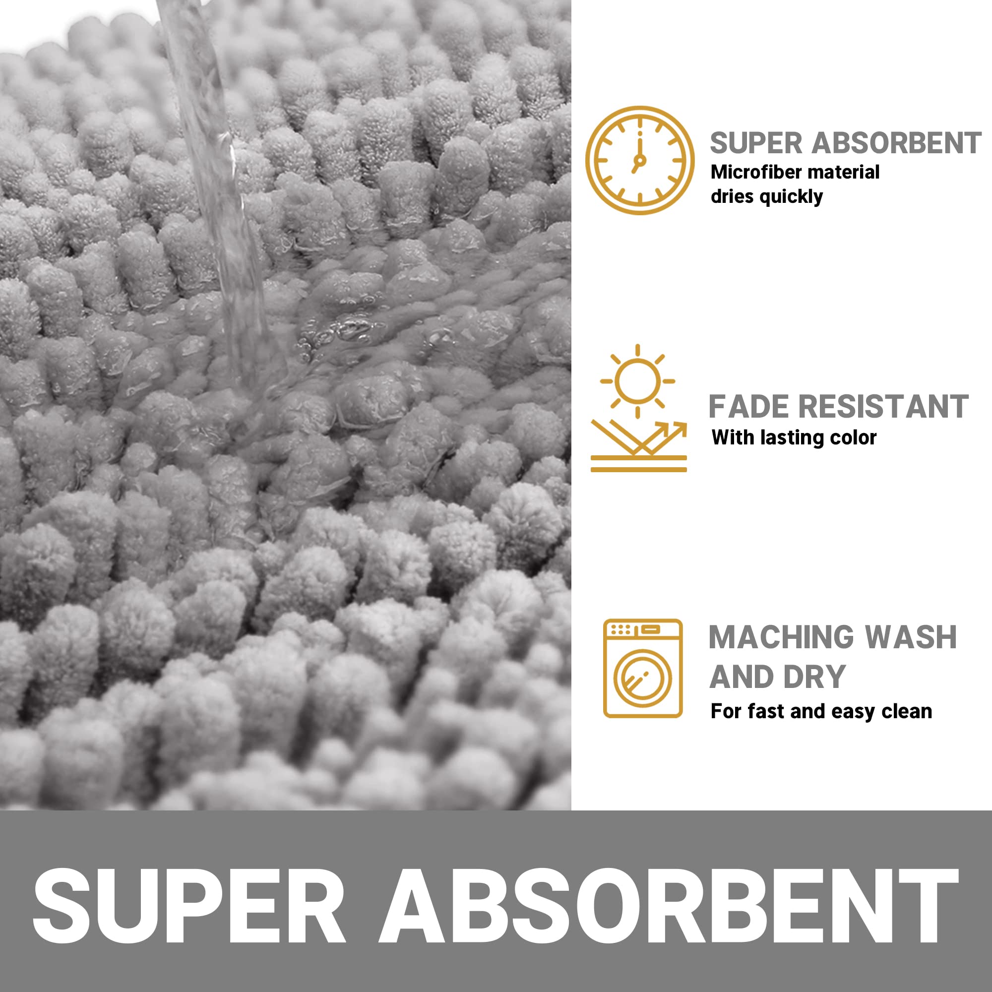 Yimobra Bathroom Rugs Sets 2 Piece, Luxury Fluffy Chenille Bathroom Rugs Toilet Mat, Soft Comfortable Non Slip Bath Rug, Machine