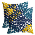 Kawani Navy Blue Yellow Pillow Covers 18X18 Teal Yellow Dahlias Flowers Throw Pillow Modern Farmhouse Rustic Pillow Cases Set Of