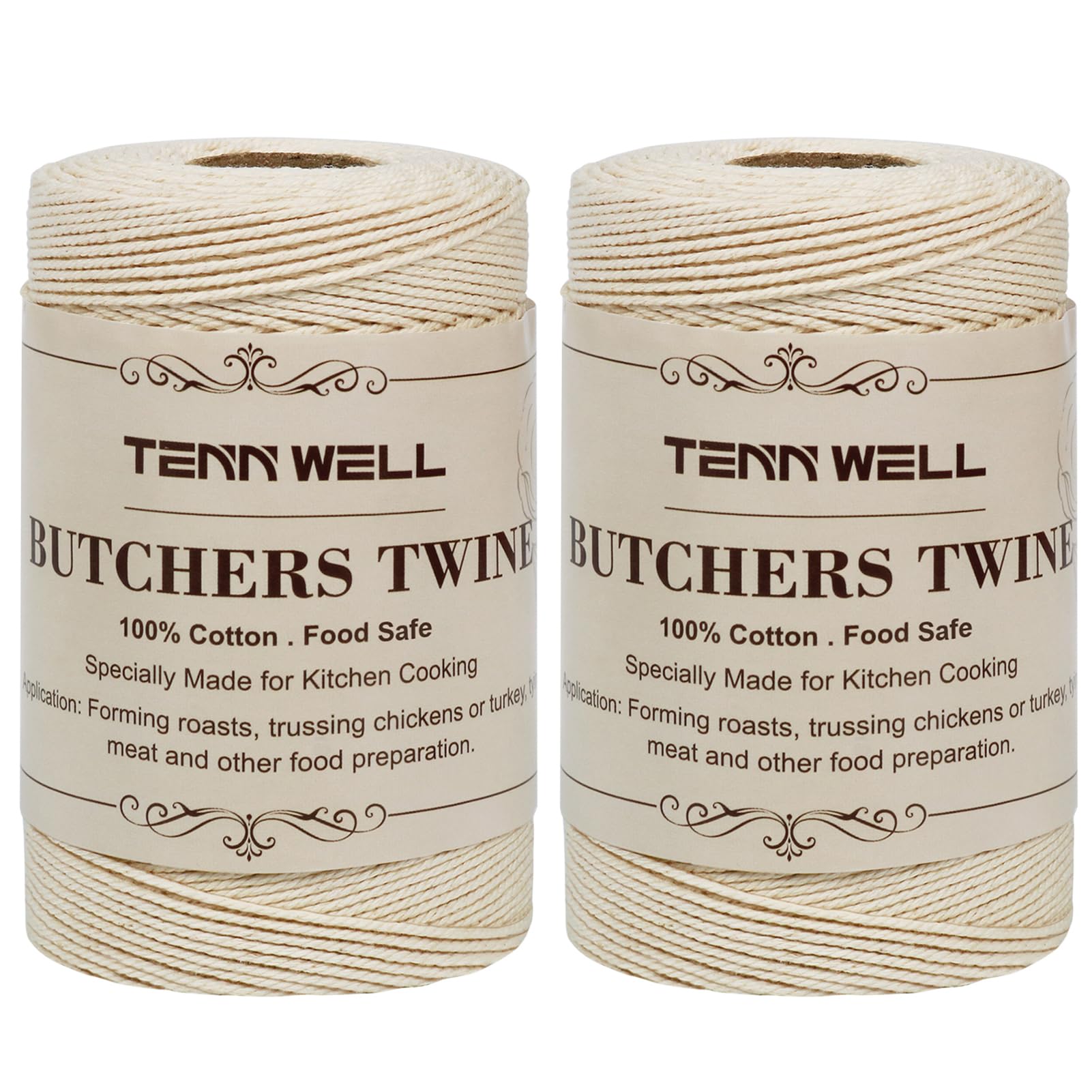 Tenn Well Kitchen Cooking Twine, 2 Roll X 656 Feet Food Safe Cotton Bakers String For Trussing Tying Poultry Roast Meat Making S