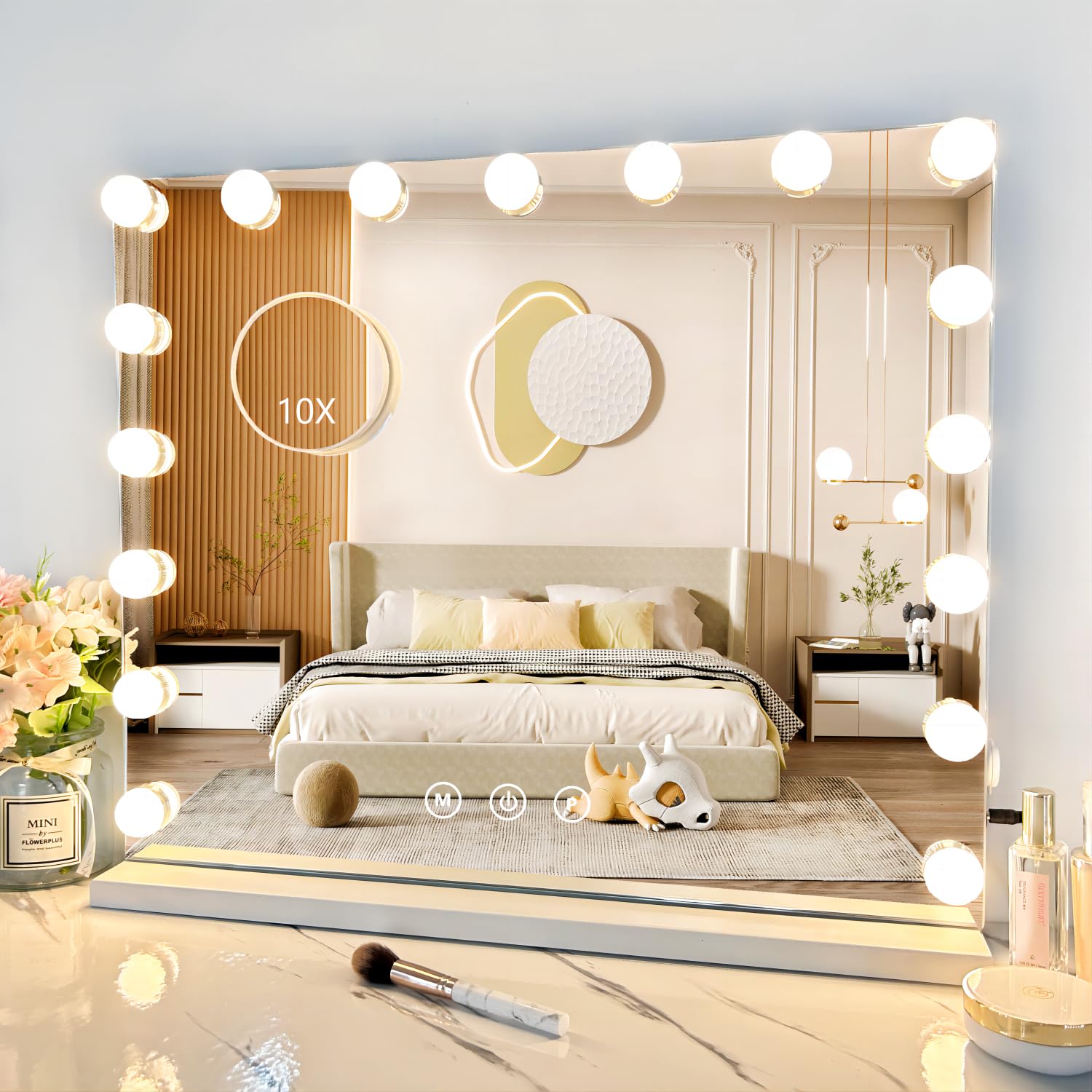 NUSVAN Vanity Mirror with Lights,Makeup Mirror with Lights with 17 Dimmable LED Bulbs, 3 Color Lighting Modes Detachable 10X Mag