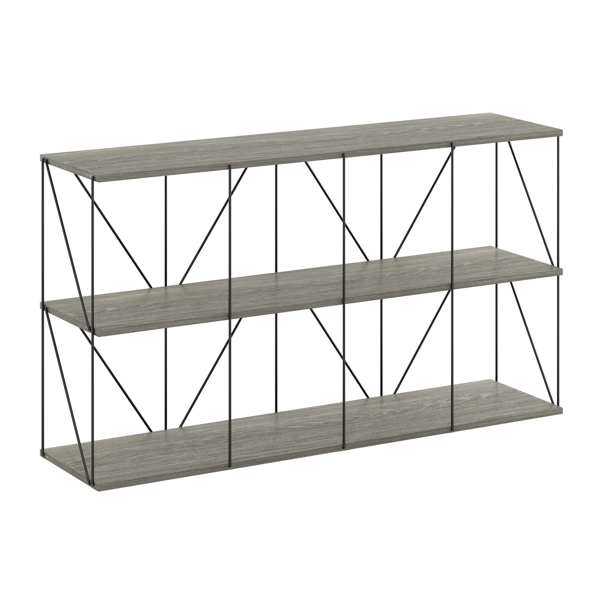 Furinno Rata 4 x 2 Industrial Multipurpose Flat Base Shelf Display Rack with Metal Frame, French Oak Grey