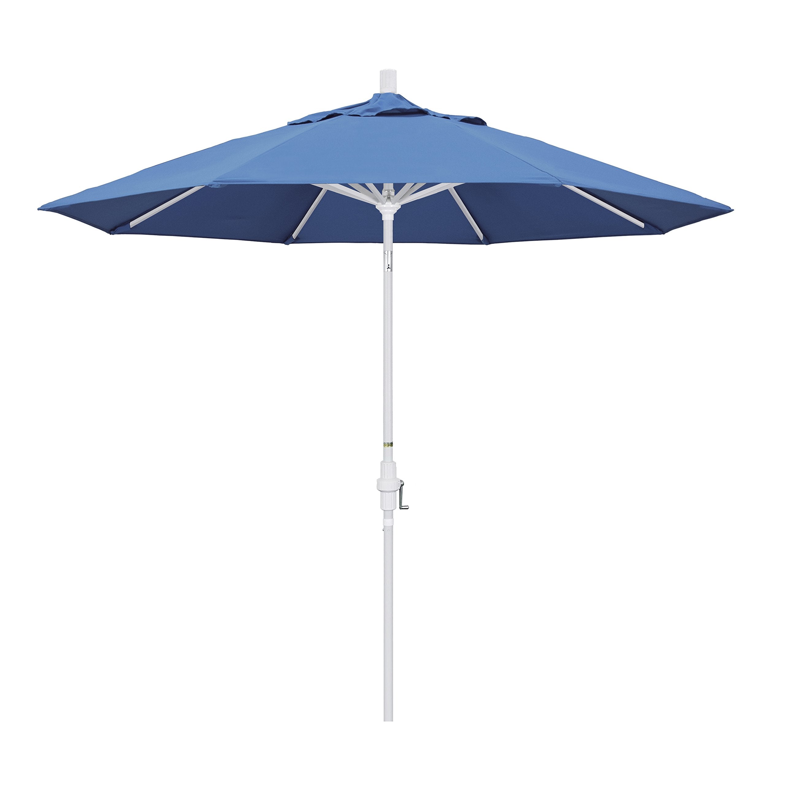 California Umbrella 9' Round Aluminum Market Umbrella, Crank Lift, Collar Tilt, White Pole, Pacifica Capri