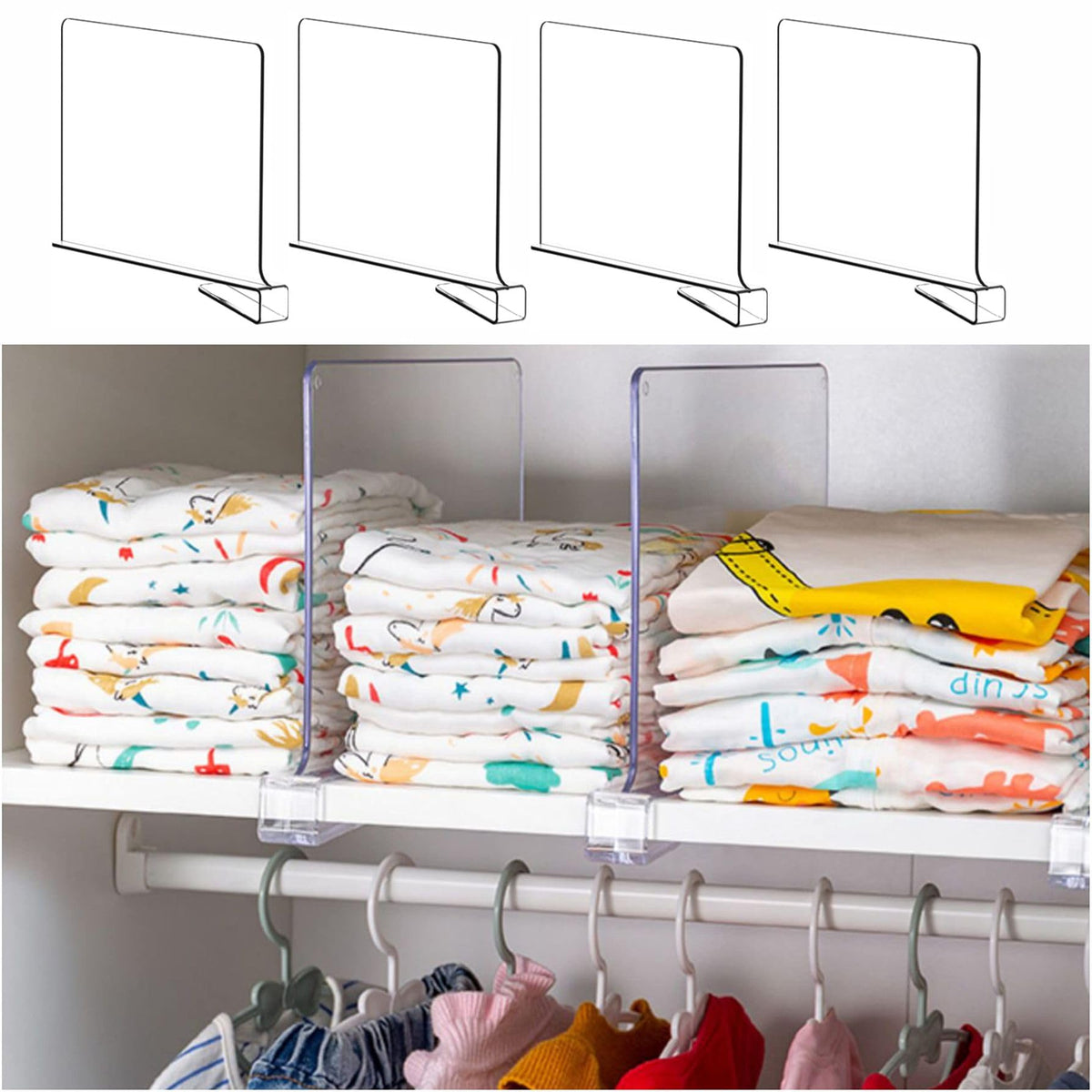 Yieach Acrylic Shelf Divider For Closet Organization - Clear Dividers For Wood Shelves, Purse And Sweater Organizer,Ideal For Ca