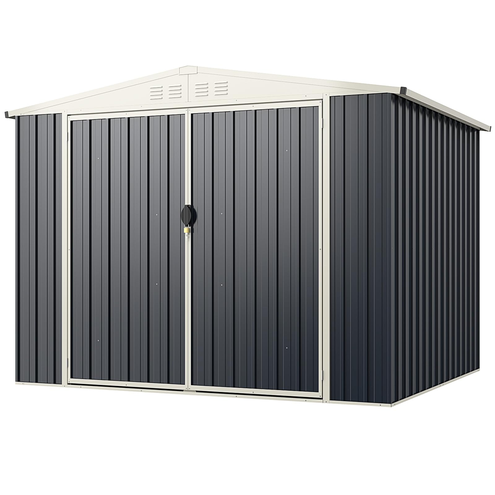 Goplus 8 X 6.3 Ft Metal Outdoor Storage Shed, Snap-On Structures For Efficient Assembly, All-Weather Color Steel Utility Storage