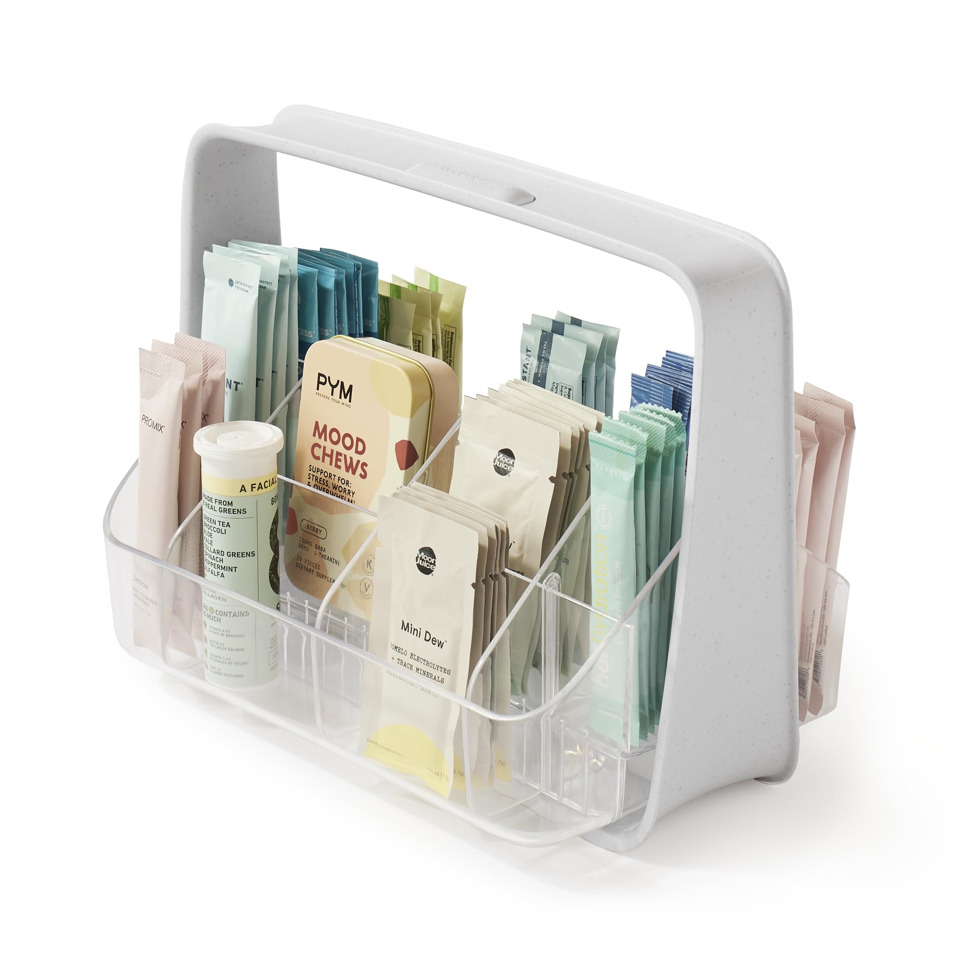 Youcopia Sipstation Hydration Caddy, Hydration Packet Storage, Adjustable Electrolyte Powder Organizer, Speckled White