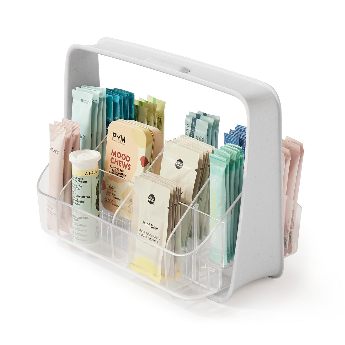 Youcopia Sipstation Hydration Caddy, Hydration Packet Storage, Adjustable Electrolyte Powder Organizer, Speckled White