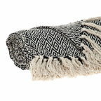 HomeRoots Cotton Boho Black and Beige Woven Diamond Pattern Throw with Tassels