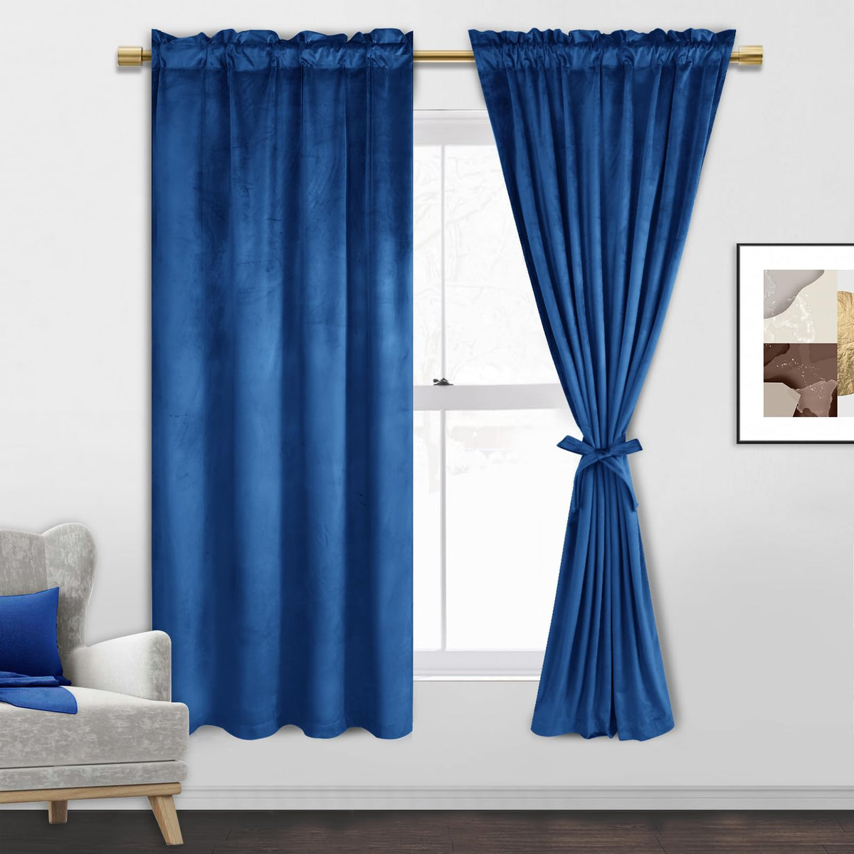 Jiuzhen Blue Blackout Velvet Curtains Rod Pocket Home Deco Room Darkening Noise Reducing Curtain Panels For Living Room/Nursery/